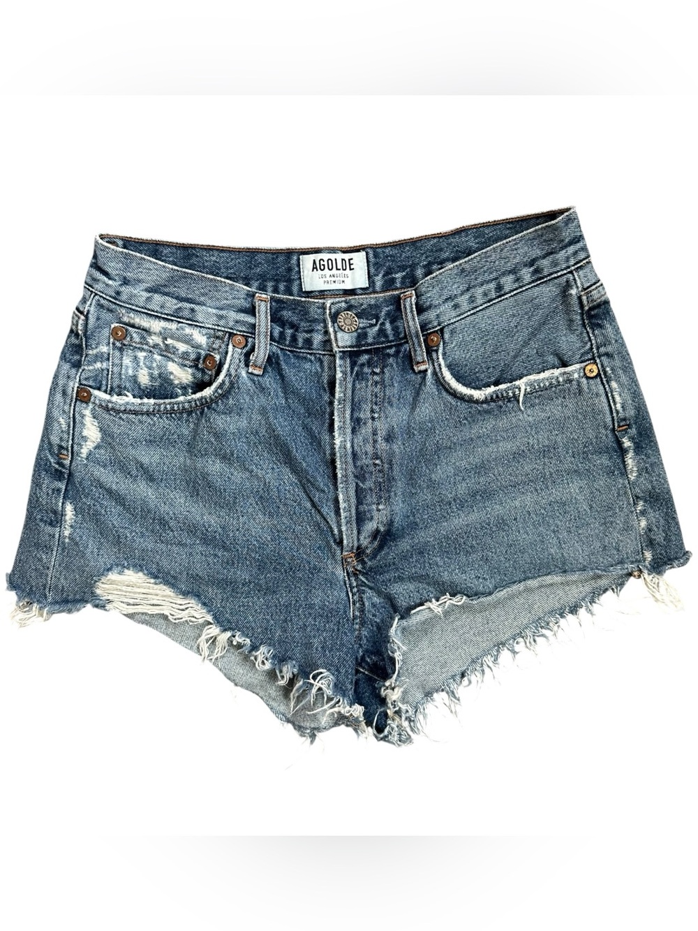 AGOLDE Parker Rocksteady Distressed Button Fly Cut-off Denim Jean Shorts Size 26